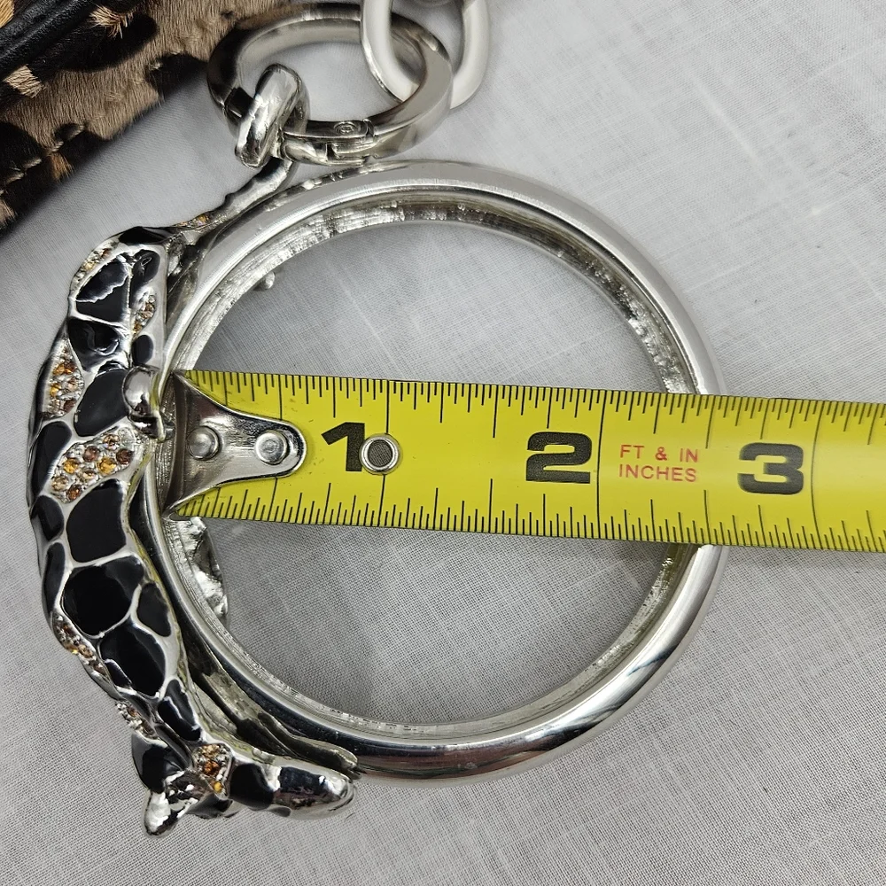 Leopard Print Cow Fur With Leopard‎ Rhinestone Bangle Zip Wristlet Tan & Black